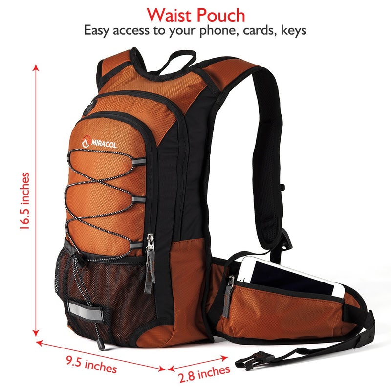 MIRACOL Hydration Pack Hiking Water Backpack - Miracol Insulated Water Bag with 2L Bladder Dark Orange - Image 3
