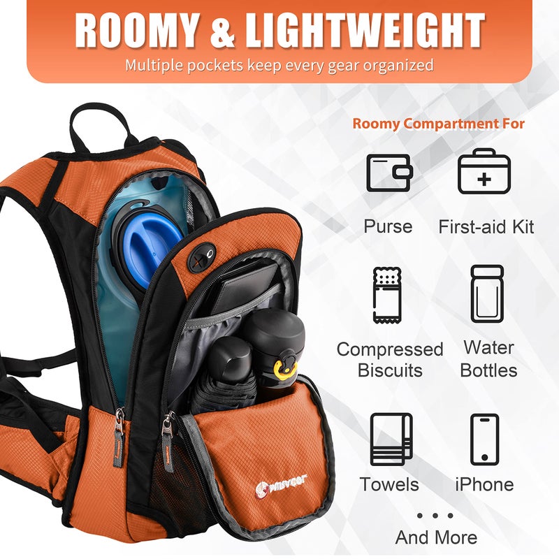 MIRACOL Hydration Pack Hiking Water Backpack - Miracol Insulated Water Bag with 2L Bladder Dark Orange - Image 5