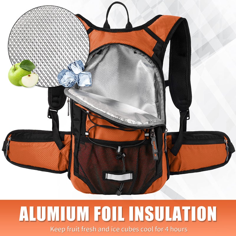 MIRACOL Hydration Pack Hiking Water Backpack - Miracol Insulated Water Bag with 2L Bladder Dark Orange - Image 4