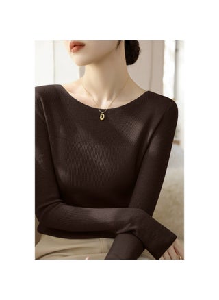 New Womens Long Sleeve Sweater Top Solid Color Versatile Design Sensibility Knitted Inner Base Layer One-Row Collar Pullover Dark brown - pzsku/ZA3976B33B06CFDE46CA8Z/45/1746222340/bdf4c384-f51a-4d99-ad2e-26a977bf07d0