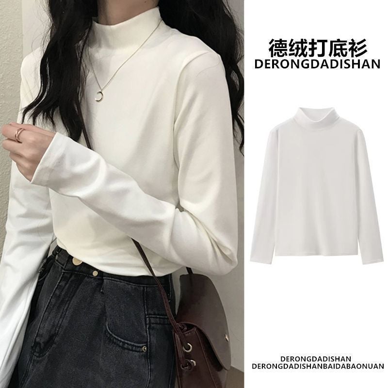 De Velvet Mock Collar Base Shirt Women'S Inner Wear Inner Wear New Long-Sleeved T-Shirt Slim Warm Top Wear Outer Wear - Image 2