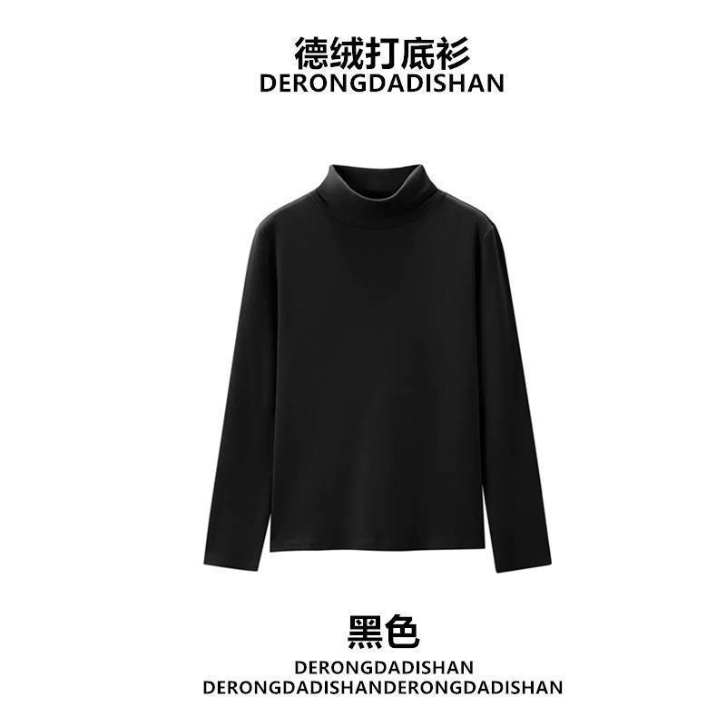 De Velvet Mock Collar Base Shirt Women'S Inner Wear Inner Wear New Long-Sleeved T-Shirt Slim Warm Top Wear Outer Wear - Image 1