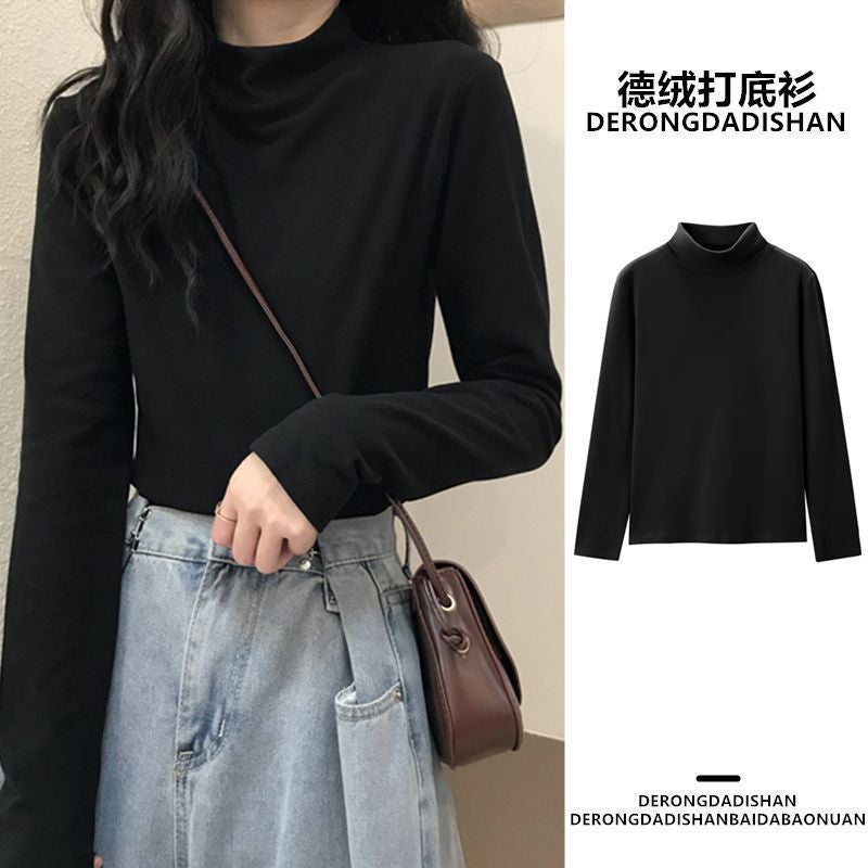 De Velvet Mock Collar Base Shirt Women'S Inner Wear Inner Wear New Long-Sleeved T-Shirt Slim Warm Top Wear Outer Wear - Image 4