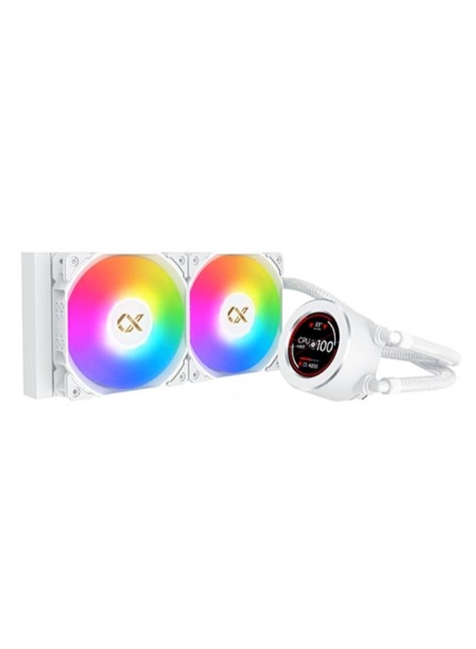 Xigmatek FROZR-O II 240 (AIO Liquid Cooler, White, LCD Pump Head, 2xX22A PWM ARGB Fan, Galaxy II Fan Control Box & Remote) EN40436 - Image 1