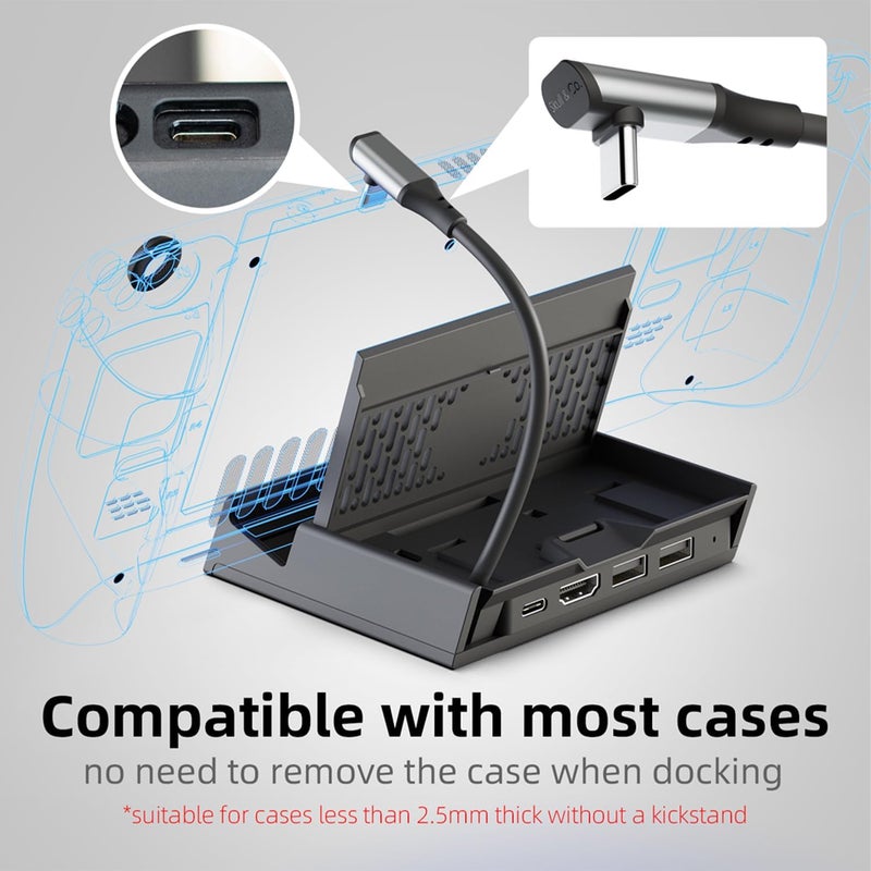 Skull & Co. SteamDock مع محور USB محمول قابل للفصل ومحول HDMI للتلفزيون لـ Steam Deck وROG Ally والهاتف الذكي وMacBook - أسود (مع كابل تمديد) - Image 4