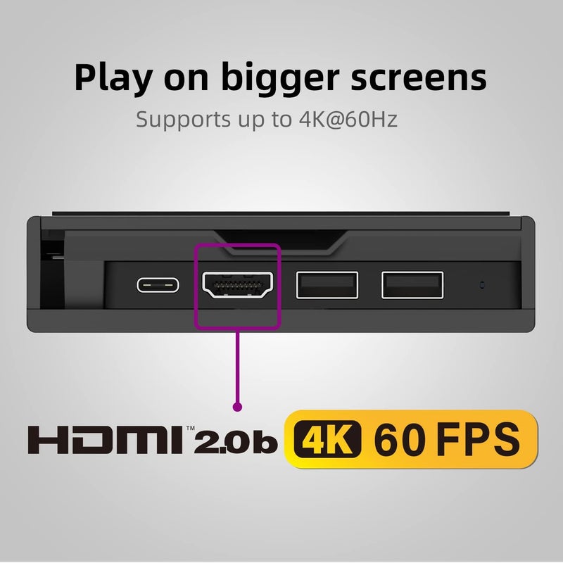 Skull & Co. SteamDock مع محور USB محمول قابل للفصل ومحول HDMI للتلفزيون لـ Steam Deck وROG Ally والهاتف الذكي وMacBook - أسود (مع كابل تمديد) - Image 3