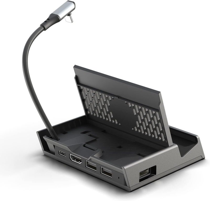 Skull & Co. SteamDock مع محور USB محمول قابل للفصل ومحول HDMI للتلفزيون لـ Steam Deck وROG Ally والهاتف الذكي وMacBook - أسود (مع كابل تمديد) - Image 1