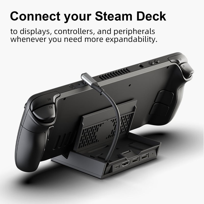 Skull & Co. SteamDock مع محور USB محمول قابل للفصل ومحول HDMI للتلفزيون لـ Steam Deck وROG Ally والهاتف الذكي وMacBook - أسود (مع كابل تمديد) - Image 2