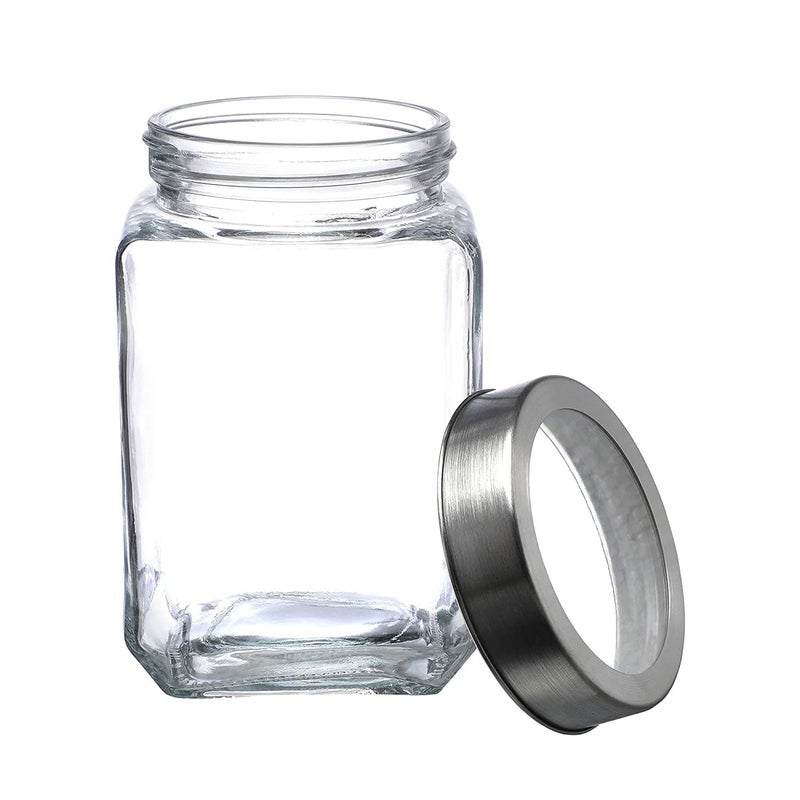 SIMPARTE Multipurpose 1000Ml Transparent Glass JarBarni For Kitchen Achar Pickle Dry Fruits Masala Grocery Grains Storage Container With Silver SeeThrough Lid Set Of 6 Blue - Image 5