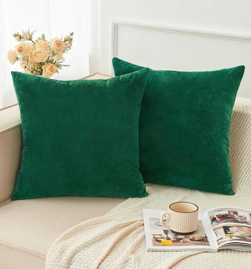 GriNeed Pack of 2 Christmas Green Pillow Covers 20x20 Inch Decorative Throw Pillow Cover, Velvet Emerald Pillowcases for Couch Sofa Bed, Home Boho Decor, Modern Soft Cushion Covers - Image 5