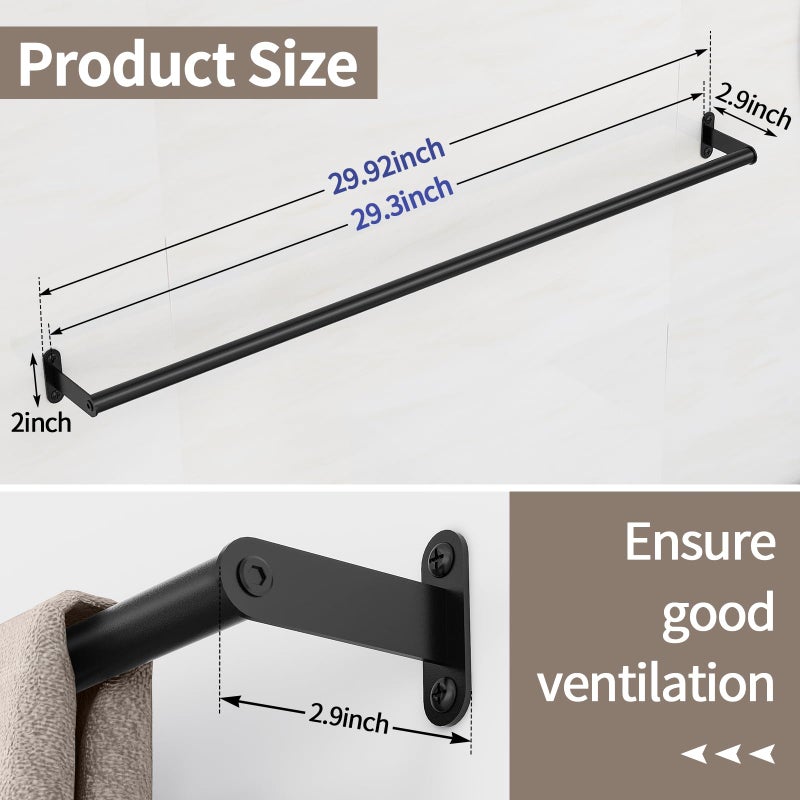 JUYSON Towel Bar for Bathroom 30 Inch Matte Black, Towel Racks for Bathroom Wall Mounted,Bathroom Accessories Stainless Steel Towel Rod Single Towel Holder Towel Hanger(Single Bar-Black, 30 in) - Image 3