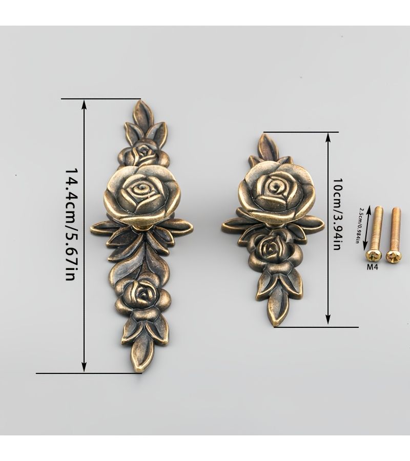 3 Pieces Antique Bronze Blue Green Rose Flower Shaped Cabinet Door Handle Pull Tab Set With 2 Screws 3.94 Inch European Style Light Luxury Decorative Hardware - Image 3