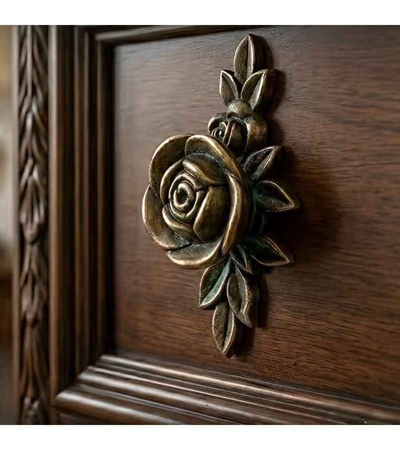 3 Pieces Antique Bronze Blue Green Rose Flower Shaped Cabinet Door Handle Pull Tab Set With 2 Screws 3.94 Inch European Style Light Luxury Decorative Hardware - Image 4