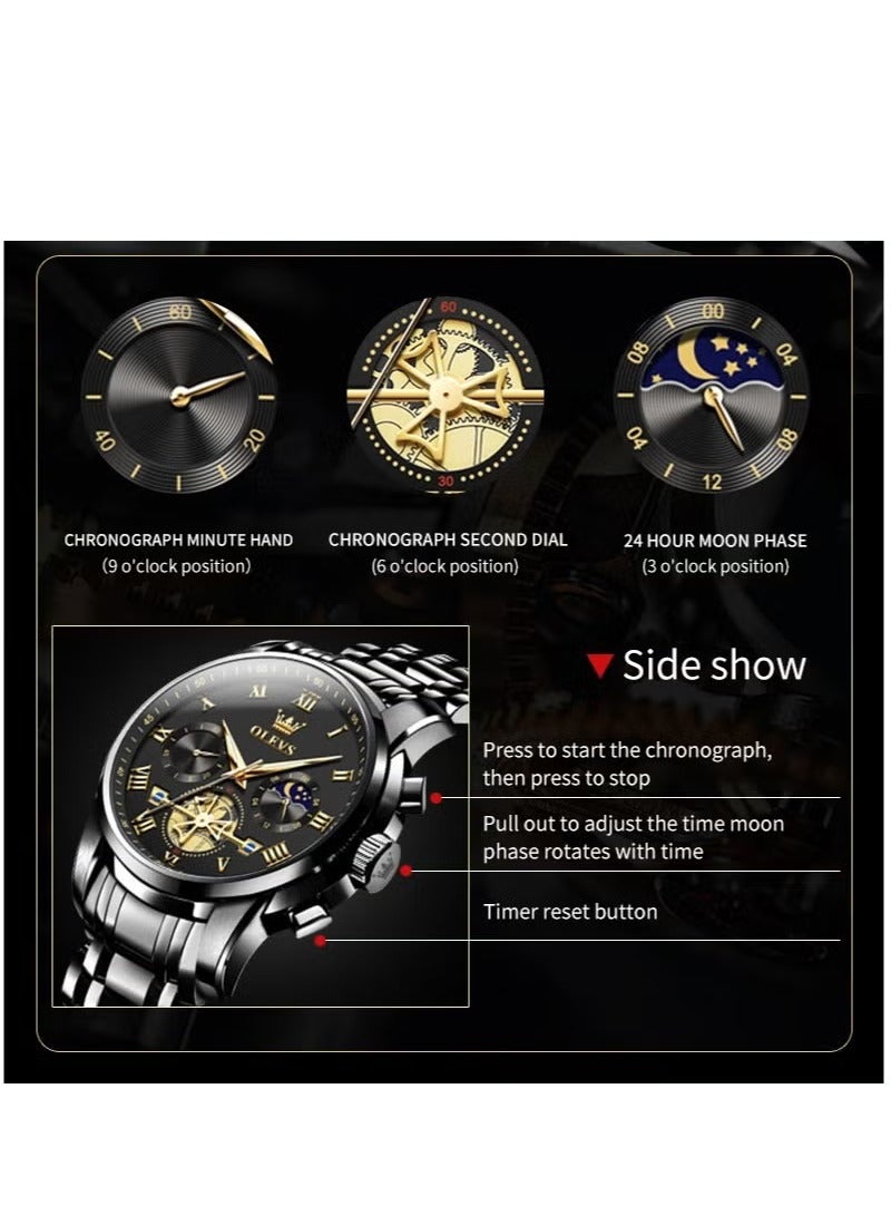 OLEVS Watches For Men Fashion Stainless Steel Quartz Chronograph Water Resistant Watch - Image 5