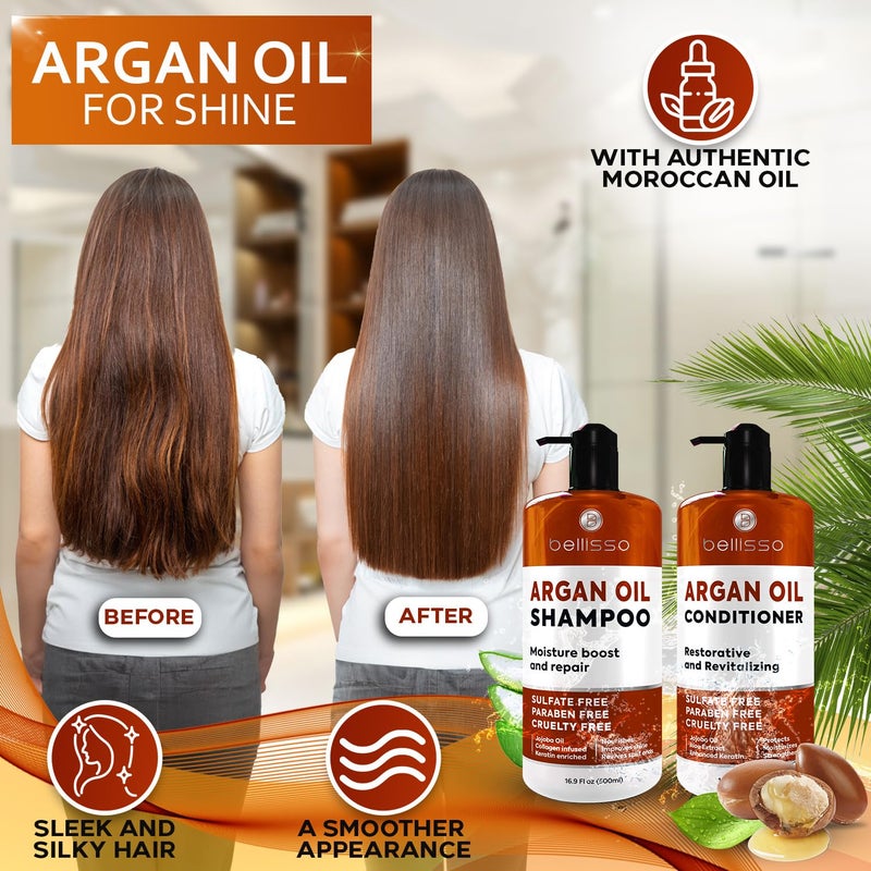 BELLISSO Moroccan Argan Oil Shampoo and Conditioner Set - Sulfate Free with No Parabens - Botanicals for Women and Men - Professional Moisturizing, Anti Frizz, Hydrating Solution for Dry, Wavy and Curly Hair - Image 2