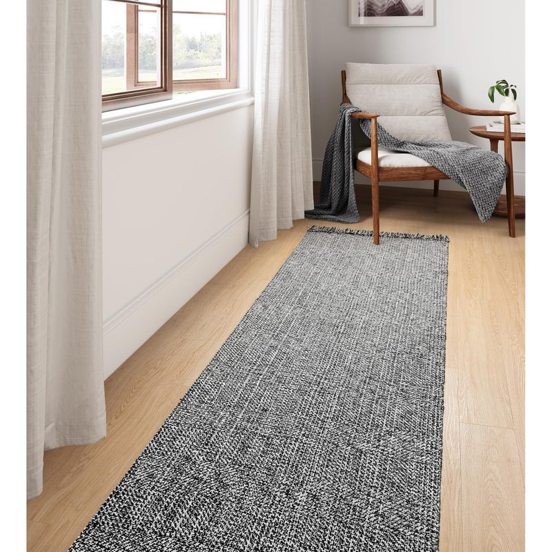 Collive Long Hallway Runner Rug 26 x 10 Washable Runners Indoor Entryway Rug BlackCream Braided Woven Kitchen Rugs LowProfile Front Door Floor Carpet for Laundry Room Bedroom Doorway