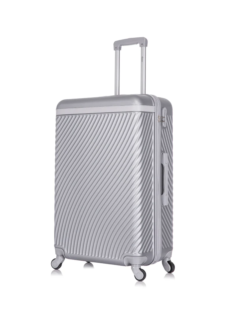Hard Case Travel Bag Luggage Trolley For Unisex ABS Lightweight Suitcase with 4 Spinner Wheels KH1065 Silver White