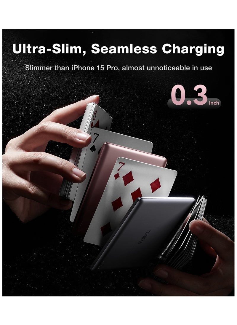 TORRAS - MiniMag Power Bank, Ultra Slim 5,000 mAh Wireless Portable Charger with USB-C Cable, Fast Charging Magnetic Battery Pack, Magsafe-Compatible Charger for iPhone 16/15/14/13/12, Pink - Image 1