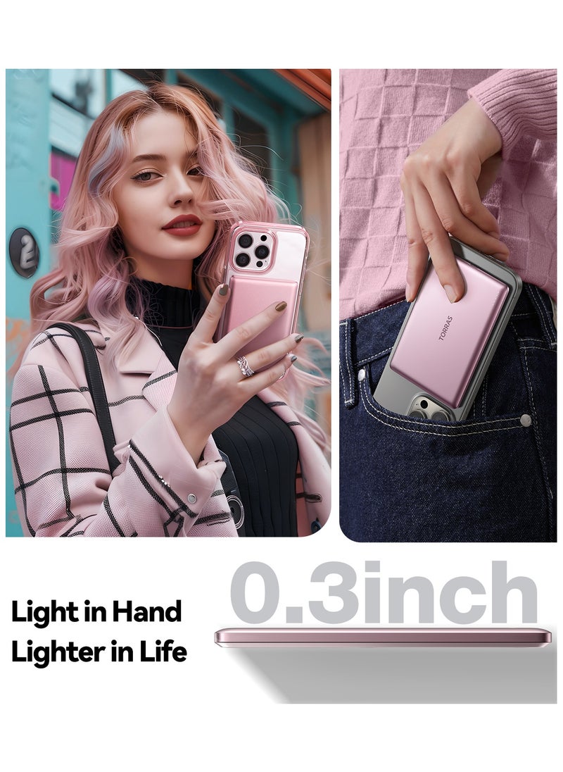 TORRAS - MiniMag Power Bank, Ultra Slim 5,000 mAh Wireless Portable Charger with USB-C Cable, Fast Charging Magnetic Battery Pack, Magsafe-Compatible Charger for iPhone 16/15/14/13/12, Pink - Image 1