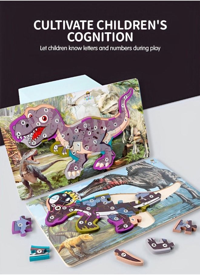 Wooden Toddler Puzzles for Kids,Dinosaur Puzzles,Montessori Educational Learning Toy,Wooden Preschool Educational Toys