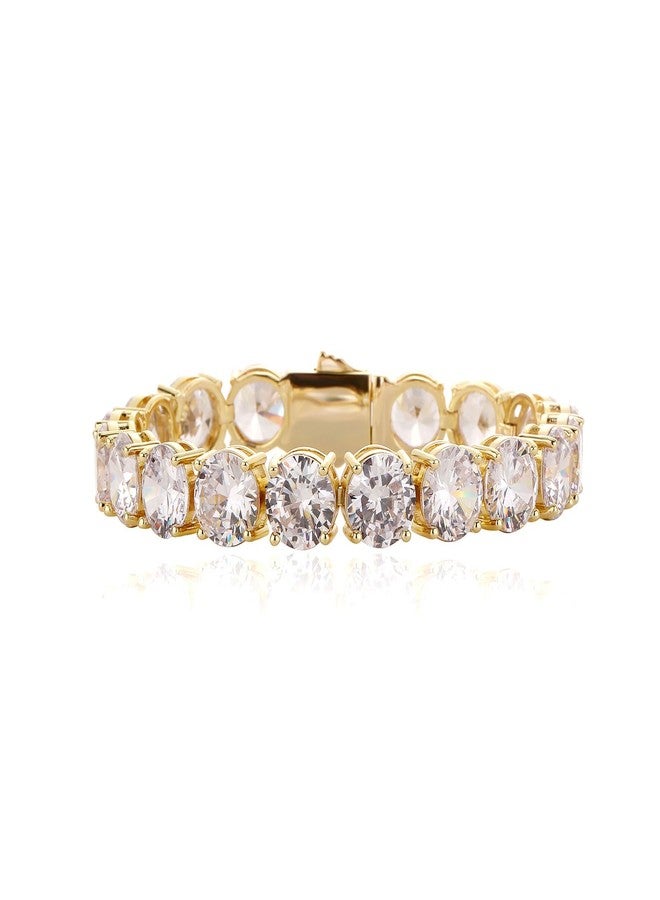 JINAO 10MM Gold Tennis Bracelet for Men Women 14K Gold Plated Iced Out Lab Simulated Diamond Cubic Zirconia Wrist Chain Hip Hop Jewelry (Yellow Bracelet, 7.00) - Image 1
