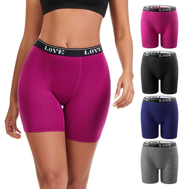 Molasus Womens Boxer Briefs Underwear Soft Modal High Waisted Boy Shorts Panties Ladies Anti Chafing Undershorts Pack of 4,Multicolor,Small - Image 1
