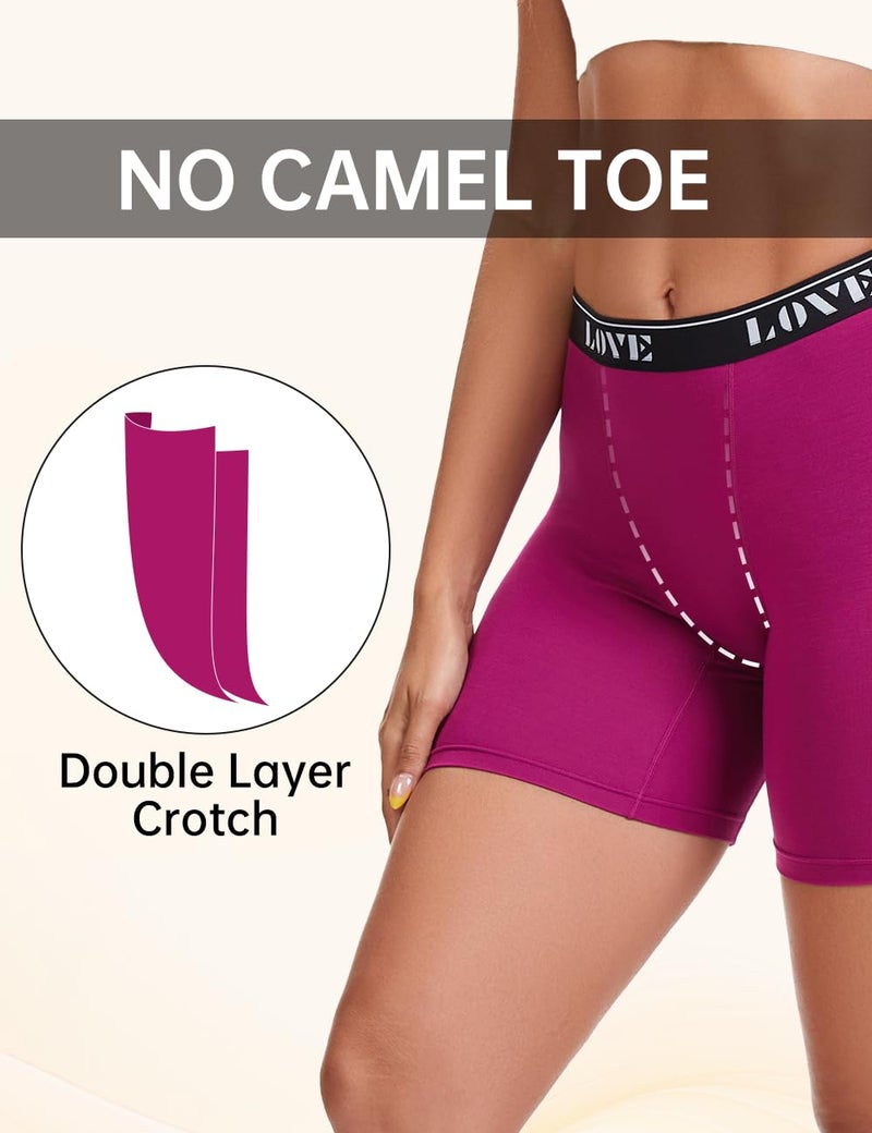 Molasus Womens Boxer Briefs Underwear Soft Modal High Waisted Boy Shorts Panties Ladies Anti Chafing Undershorts Pack of 4,Multicolor,Small - Image 4