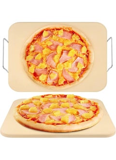 Premify Pizza Stone Set For Oven And Grill, Large 15 X 12 Inches Square Ceramic Pizza Grilling Stone Oven Baking Stone With Serving Rack  - Image 1