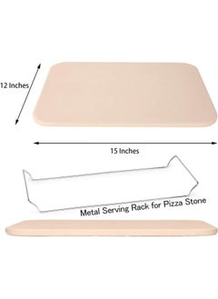 Premify Pizza Stone Set For Oven And Grill, Large 15 X 12 Inches Square Ceramic Pizza Grilling Stone Oven Baking Stone With Serving Rack  - Image 2