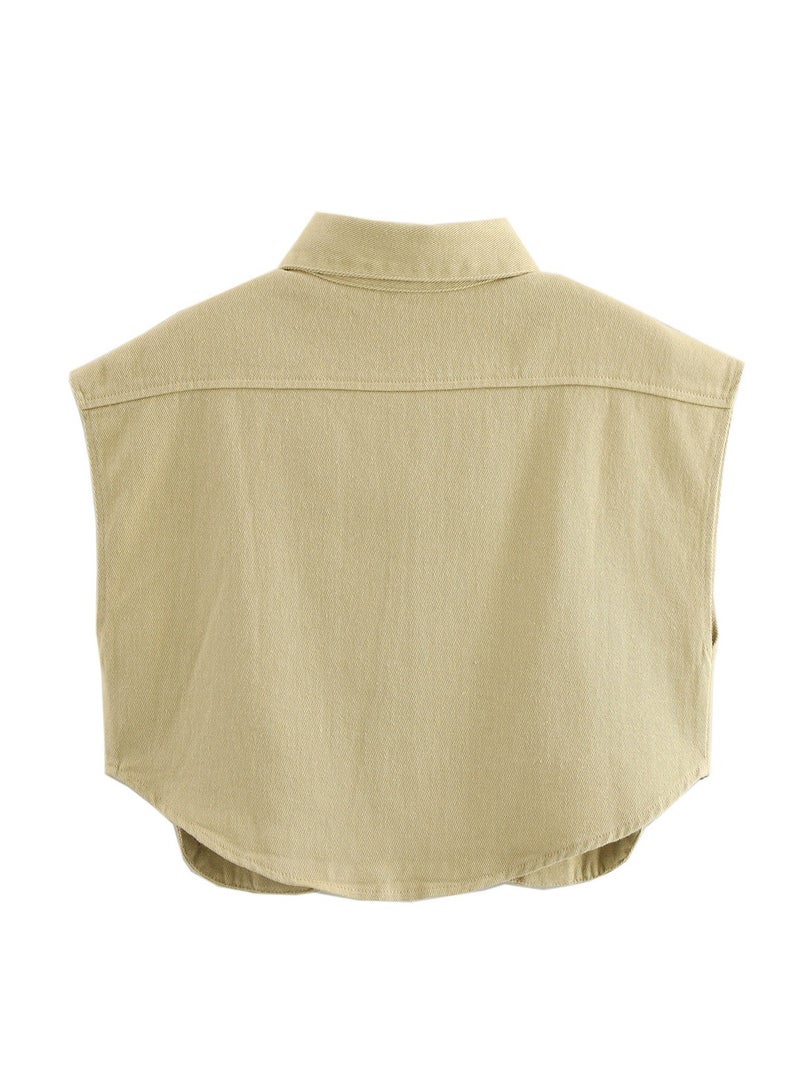 Shougu Sleeveless Cardigan Shirt Imitating Denim Top Jacket For Women - Image 2