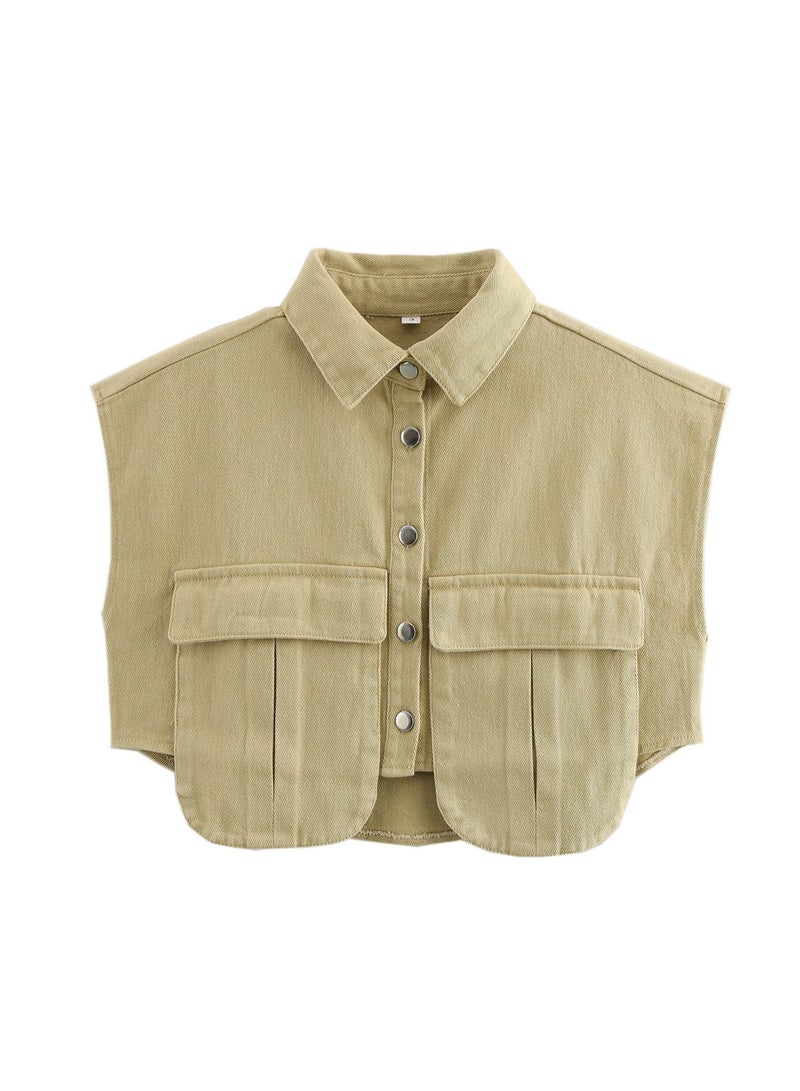 Shougu Sleeveless Cardigan Shirt Imitating Denim Top Jacket For Women - Image 1