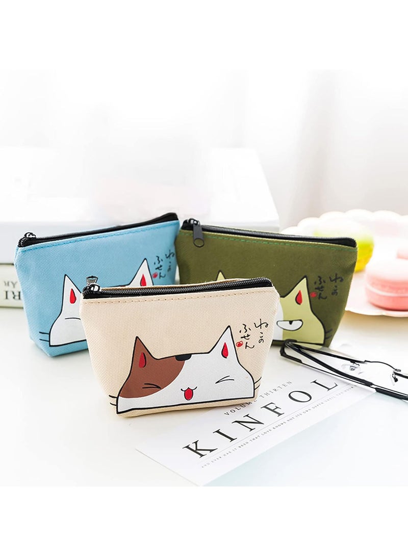 GGOOT 3pcs Canvas Coin Pouch,Small Canvas Coin Purse Portable Coin Bags Wallet Change Holder Cartoon Cat Prints Coin Pouch Cute Oxford Coin Purse with Zipper for Women Girl Credit Card ID Card Lipstick  - Image 4