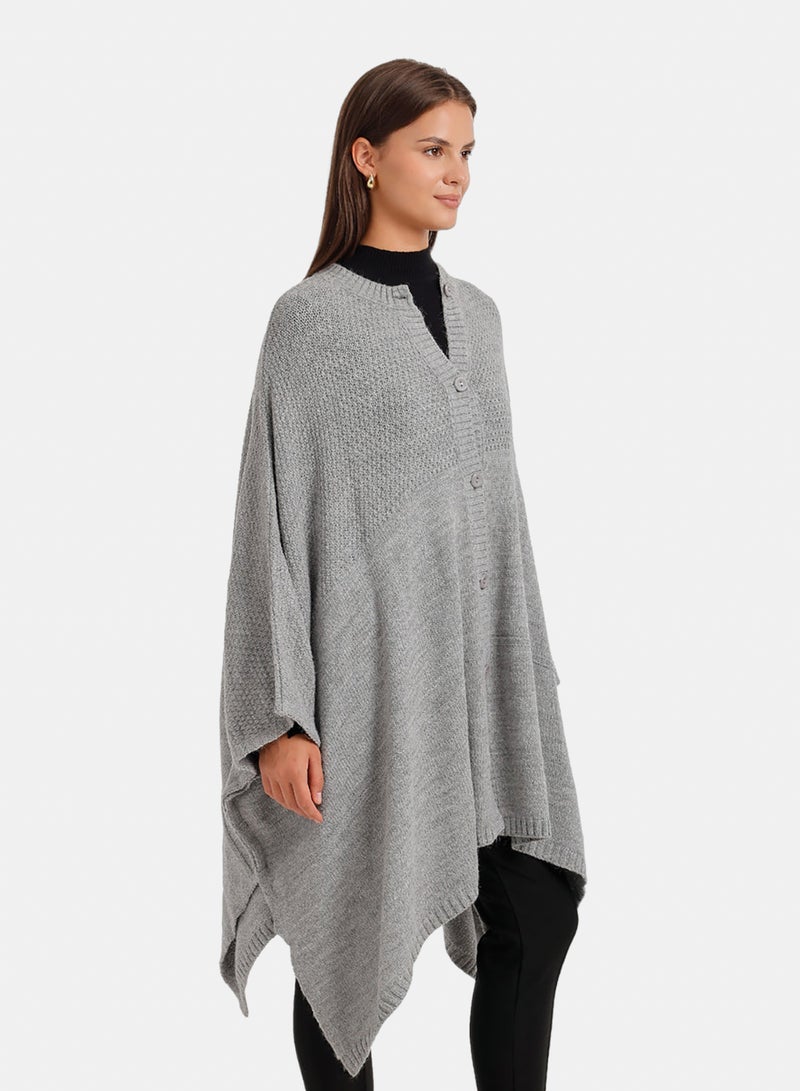 Carina Asymmetric Button Front Poncho - Image 2