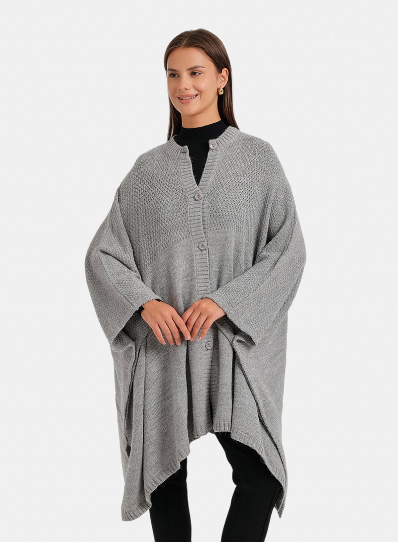 Carina Asymmetric Button Front Poncho - Image 1