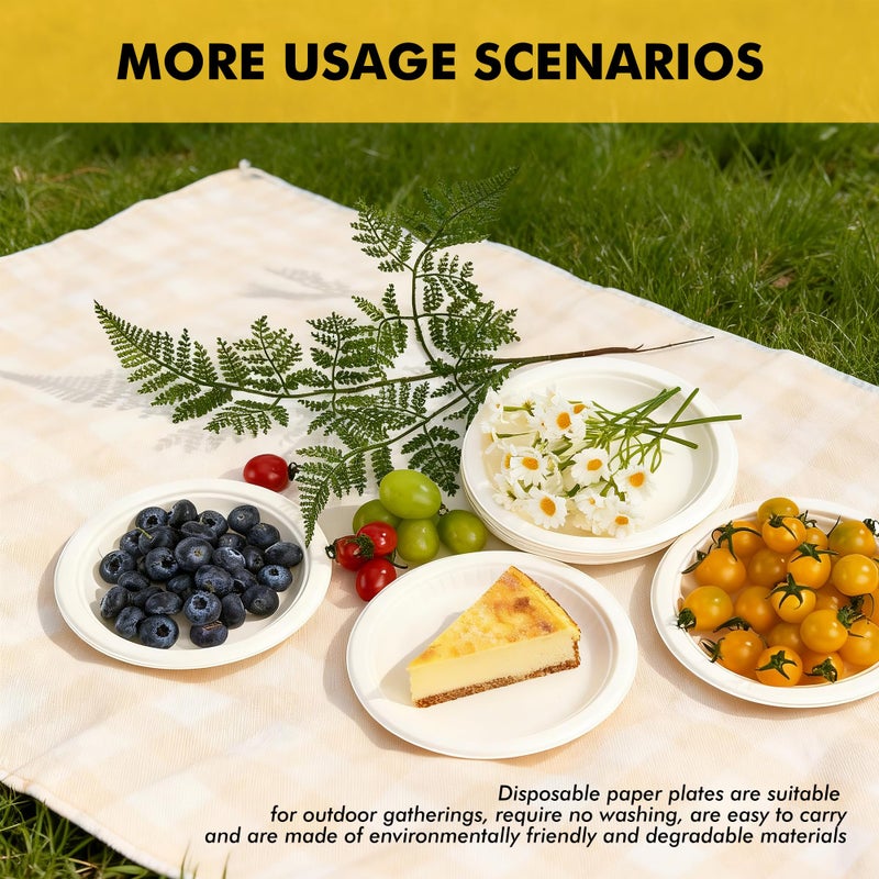 RACETOP Compostable Small Paper Plates 6 Inch [100 Pack], Dessert Plates, Disposable Biodegradable Heavy Duty Paper Plates, Made of Natural Sugarcane Fibers, Unbleached White, Round - Image 3