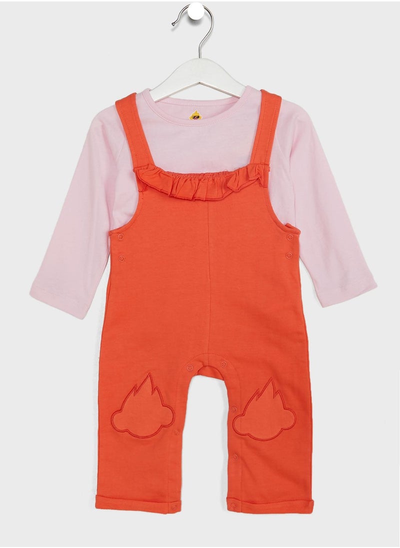 Cheekee Munkee - Kids Essential T-Shirt & Ruffle Dungaree Set - Image 1