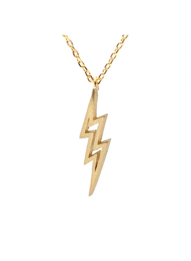SpinningDaisy Handcrafted Brushed Metal Lightning Bolt Necklace Gold - Image 1