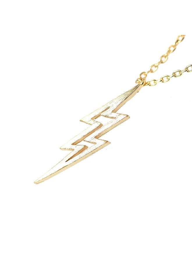SpinningDaisy Handcrafted Brushed Metal Lightning Bolt Necklace Gold - Image 3