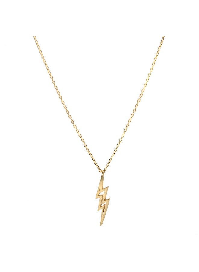 SpinningDaisy Handcrafted Brushed Metal Lightning Bolt Necklace Gold - Image 2
