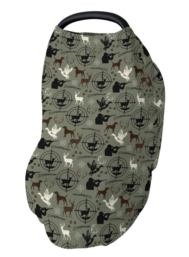 ZoUbqchY Green Hunting Deer Hunting Duck Baby Car Seat Covers Dog Hunter Stretchy 5-in-1 Cover Hunting Animals Lover Gift Adjustable Infant Carseat Canopy Cover Elk Duck Hunter Breathable Nursing Cover-Up - Image 1