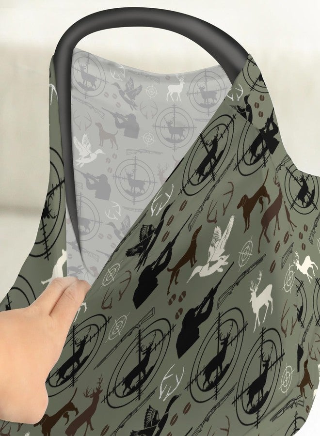 ZoUbqchY Green Hunting Deer Hunting Duck Baby Car Seat Covers Dog Hunter Stretchy 5-in-1 Cover Hunting Animals Lover Gift Adjustable Infant Carseat Canopy Cover Elk Duck Hunter Breathable Nursing Cover-Up - Image 4