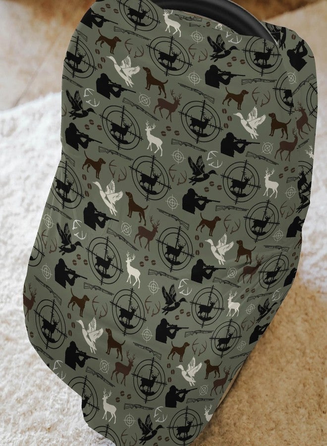 ZoUbqchY Green Hunting Deer Hunting Duck Baby Car Seat Covers Dog Hunter Stretchy 5-in-1 Cover Hunting Animals Lover Gift Adjustable Infant Carseat Canopy Cover Elk Duck Hunter Breathable Nursing Cover-Up - Image 2