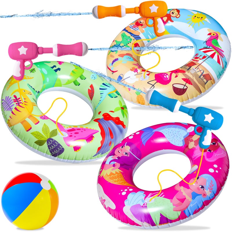 Parentswell 7Pack Pool Party Set Parentswell Inflatable Pool Float Swimming Rings 3 Pool Tubes with 3 Water Guns and 1 Beach Ball Pool Party Favors for Summer Pool and Beach Fun - Image 2