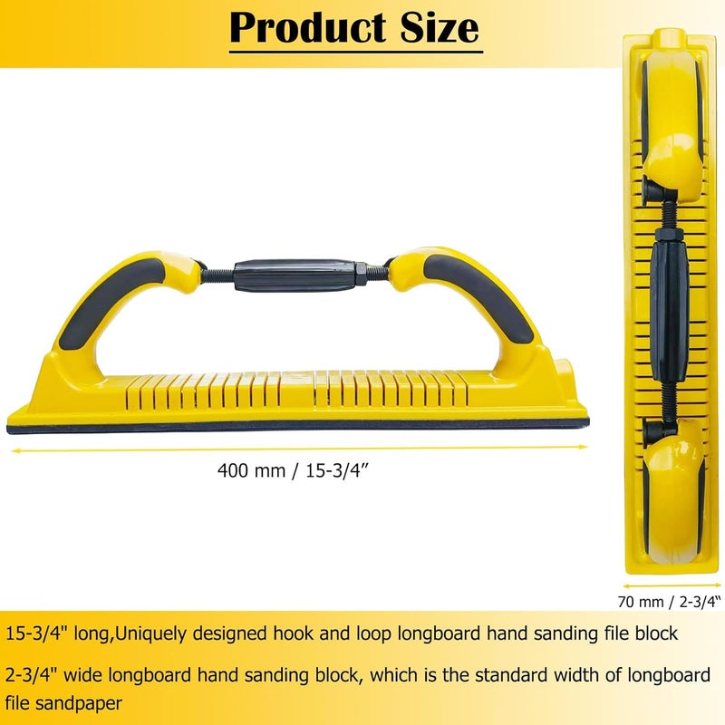 Toromp 2-3/4" x 15-3/4" Adjustable Radius Flex Longboard Hand Sanding File Block with Hook & Loop Backing - Use Continuous Rolls or Sandpaper Sheets for Automotive, Woodworking - Image 2