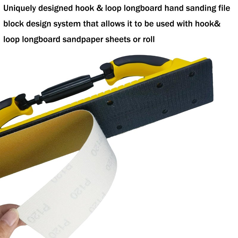 Toromp 2-3/4" x 15-3/4" Adjustable Radius Flex Longboard Hand Sanding File Block with Hook & Loop Backing - Use Continuous Rolls or Sandpaper Sheets for Automotive, Woodworking - Image 5