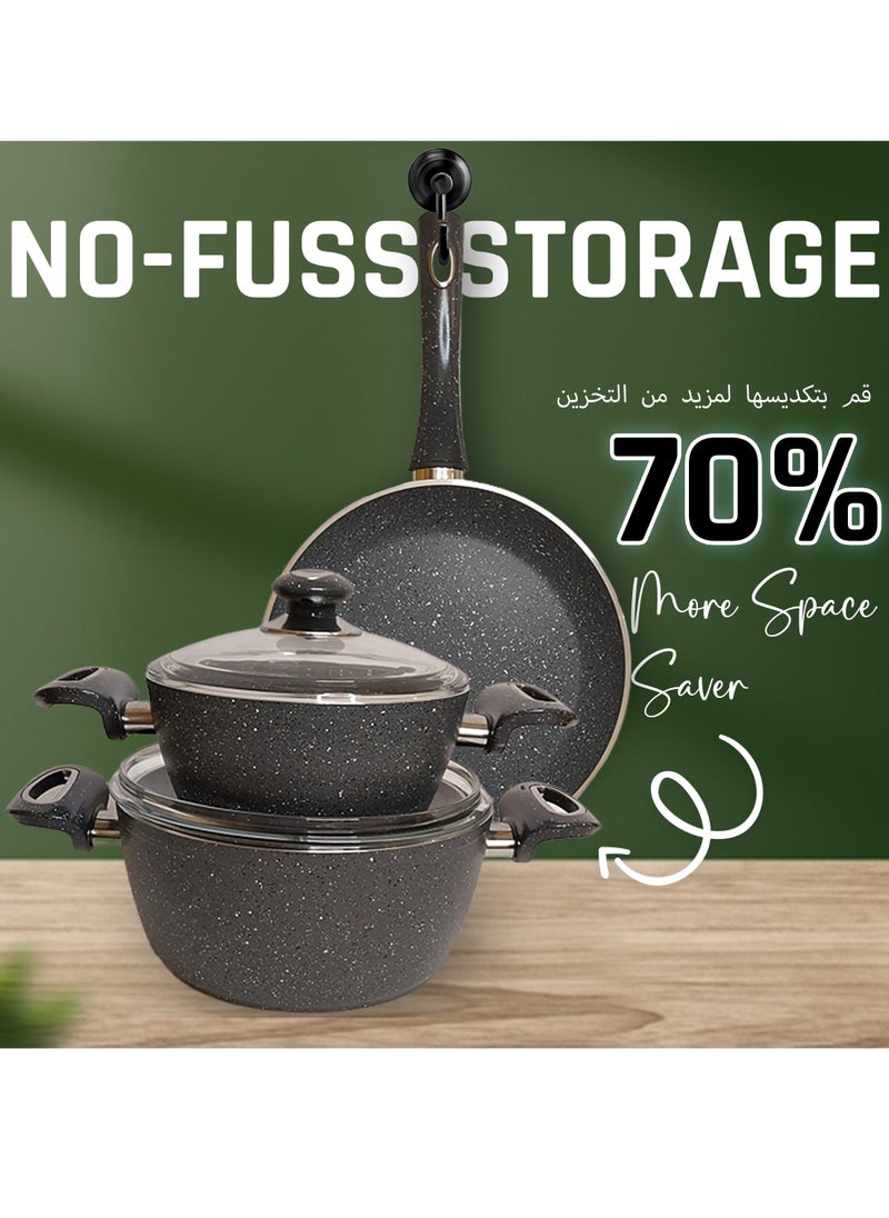 Al-Nokhba - Al-Nokhba Granite Stone Cookware Set, 13-Piece Pots and Pans Non-Stick Set, Includes 3 Lids, 1 Frying Pan, 3 Pots - Scratch-Resistant & Heat-Efficient - Perfect Essentials for Your Kitchen Cooking - Image 1