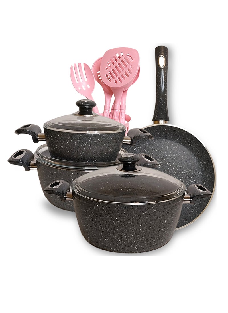 Al-Nokhba - Al-Nokhba Granite Stone Cookware Set, 13-Piece Pots and Pans Non-Stick Set, Includes 3 Lids, 1 Frying Pan, 3 Pots - Scratch-Resistant & Heat-Efficient - Perfect Essentials for Your Kitchen Cooking - Image 1