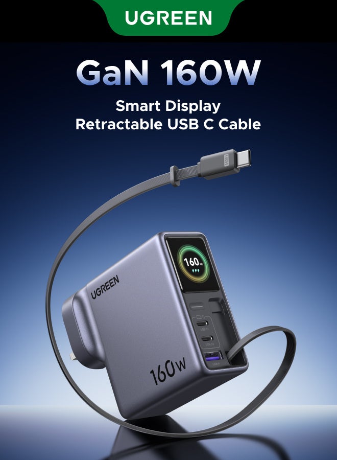ugreen Ugreen Gan Usb C Charger 3c1a With Retractable Cable usbc 1 M 160W N70408612V