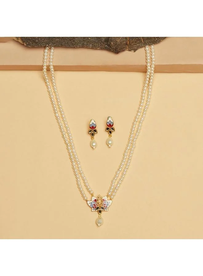 VOYLLA Antique Elegance Plated Filigree Faux Adorned Brass Jewellery Set, Onesize, Brass, No Gemstone