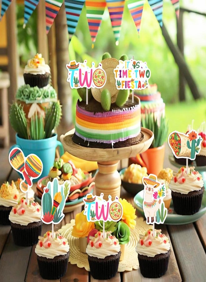 Balterever Taco Twosday Birthday Party Decoration 24PCS It is Time Two Fiesta Birthday Cupcake Toppers Mexican Bday Party Decorations for Fiesta 2nd Bday Cinco De Mayo Party Supplies - Image 3